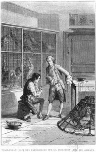 El Abad Lazzaro Spallanzani (1729-99) investigando la fisiología de la digestión en aves, ilustración de 